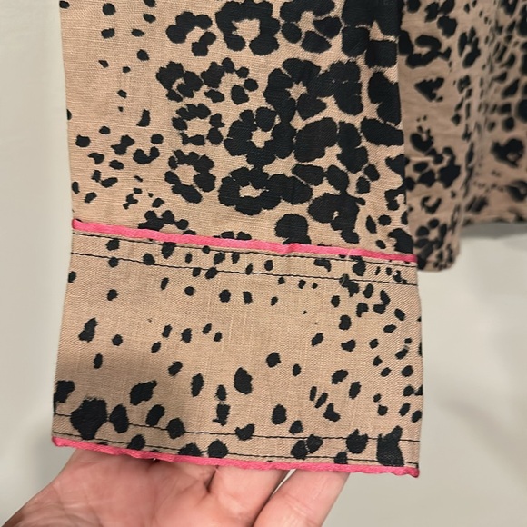 J. Crew animal print leopard button up LINEN/COTTON pajama top long sleeve Large - Picture 4 of 8